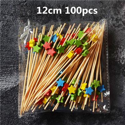 100pcs 12cm Fruit Cocktail Pick Stick Different Style Bamboo/PVC Buffet Cupcake Toppers Bar Tools Barware