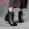 Fashion GKTINOO Retro Genuine Leather 2024 Autumn New Women Short Boots Leisure Versatile Solid Color Round Toe Thick Heeled Shoes