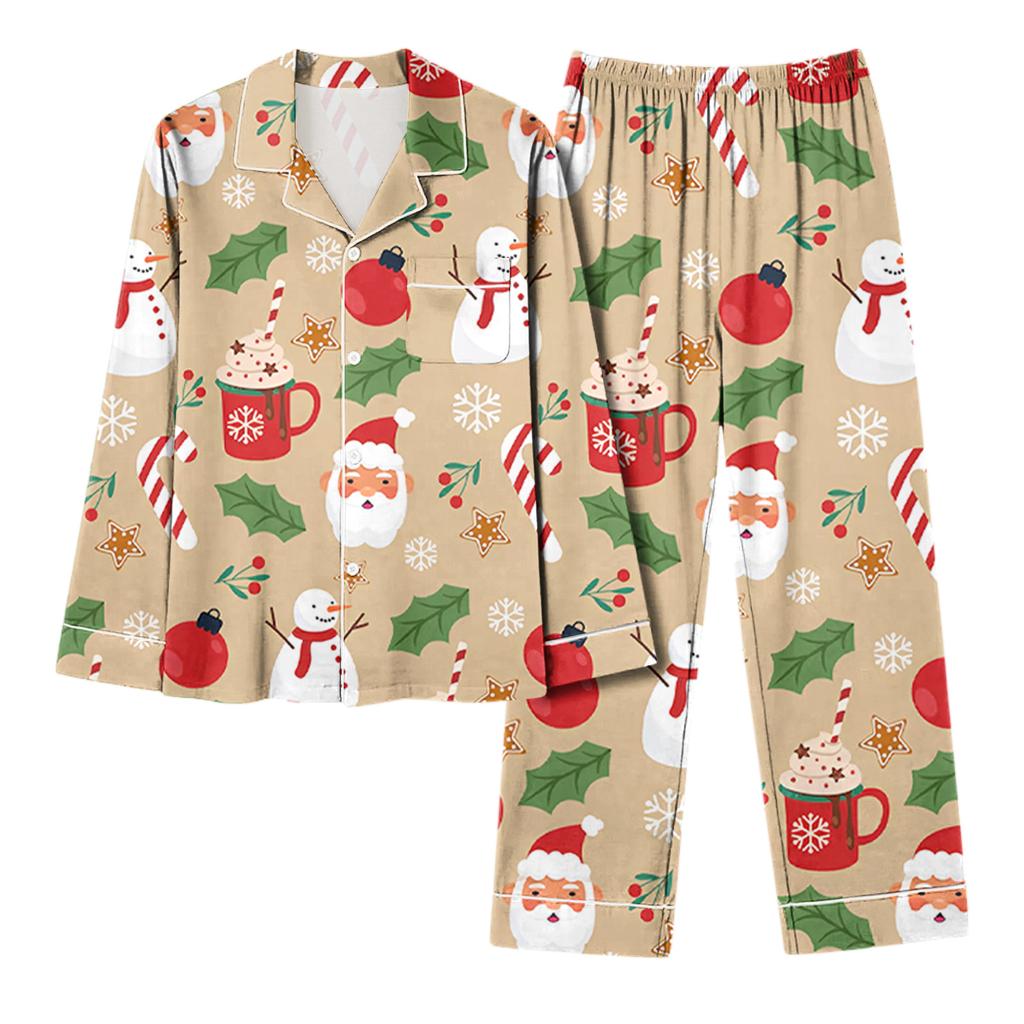 Женский повседневный модный комплект для дома с длинным рукавом и брюками с рождественским принтом