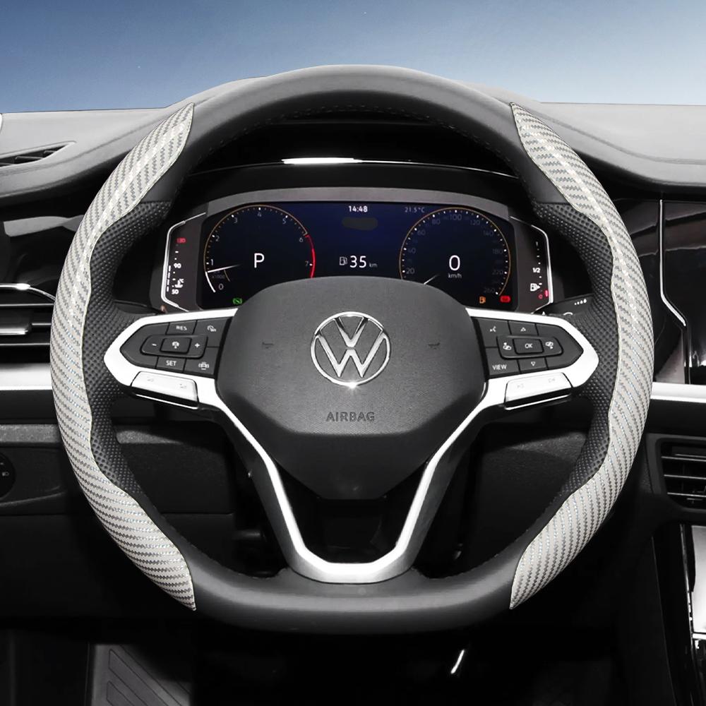 vcxja9 Suitable for Volkswagen Carbon Fiber Texture Steering Wheel Cover with Segmented Quick-Release Design, Durable, for Tiguan Golf T-Roc Polo 