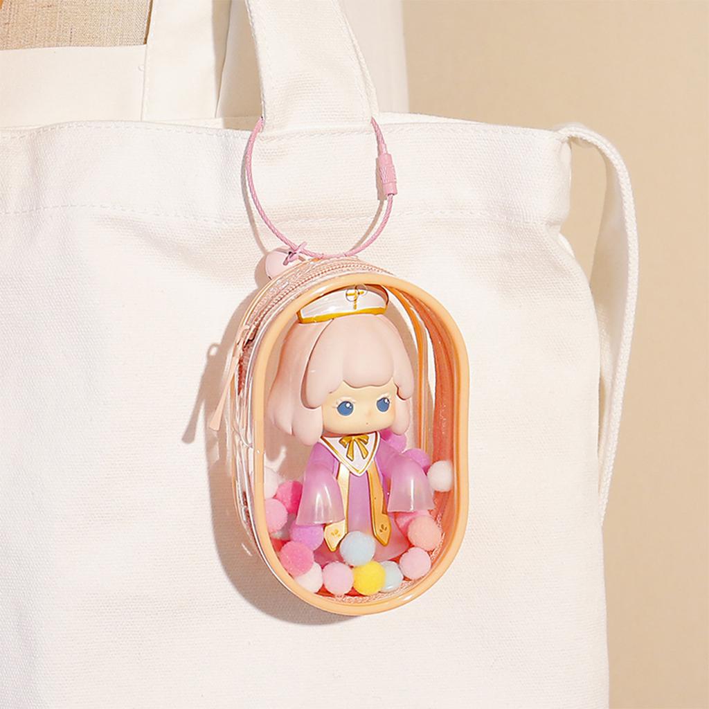 Thicken Transparent Pvc Clear Pouch Mystery Box Organizer Box Keychain Bag Doll Organization Toy Storage Case With Plush Ball
