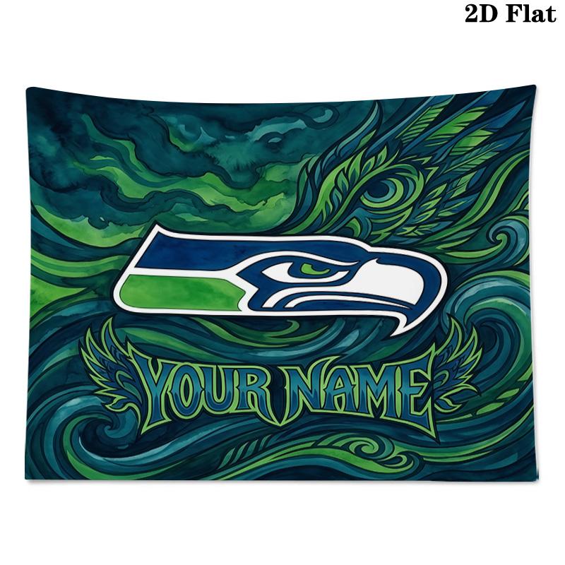Custom Name Seattle Seahawks Printed Tapestry – Wall Hanging for Bedrooms, Dorms, and Home Decor