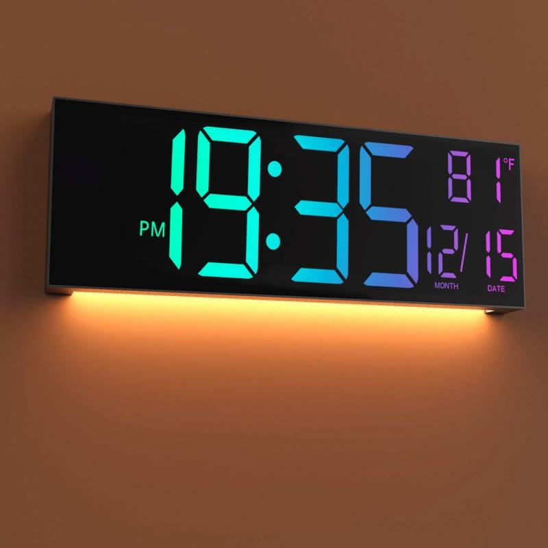 16,2'' Большие цифровые настенные часы с дистанционным управлением Большой светодиод/Двойной будильник/8 цветов RGB Цифровой будильник Электронные часы