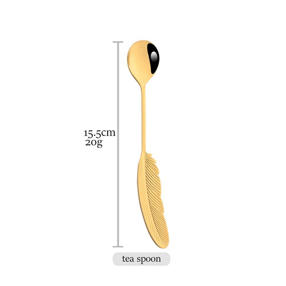 Креативная ложка, рождественский подарок, красочная ложка из нержавеющей стали 304 с узором из перьев, ложка для чая, кофе, кухонные аксессуары, посуда