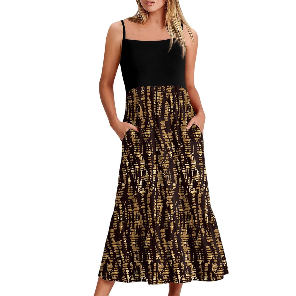 Women's Long Beach Casual Elegant Spaghetti Strap Maxi Dress Floral Low-key Flowing Bohemian Dress