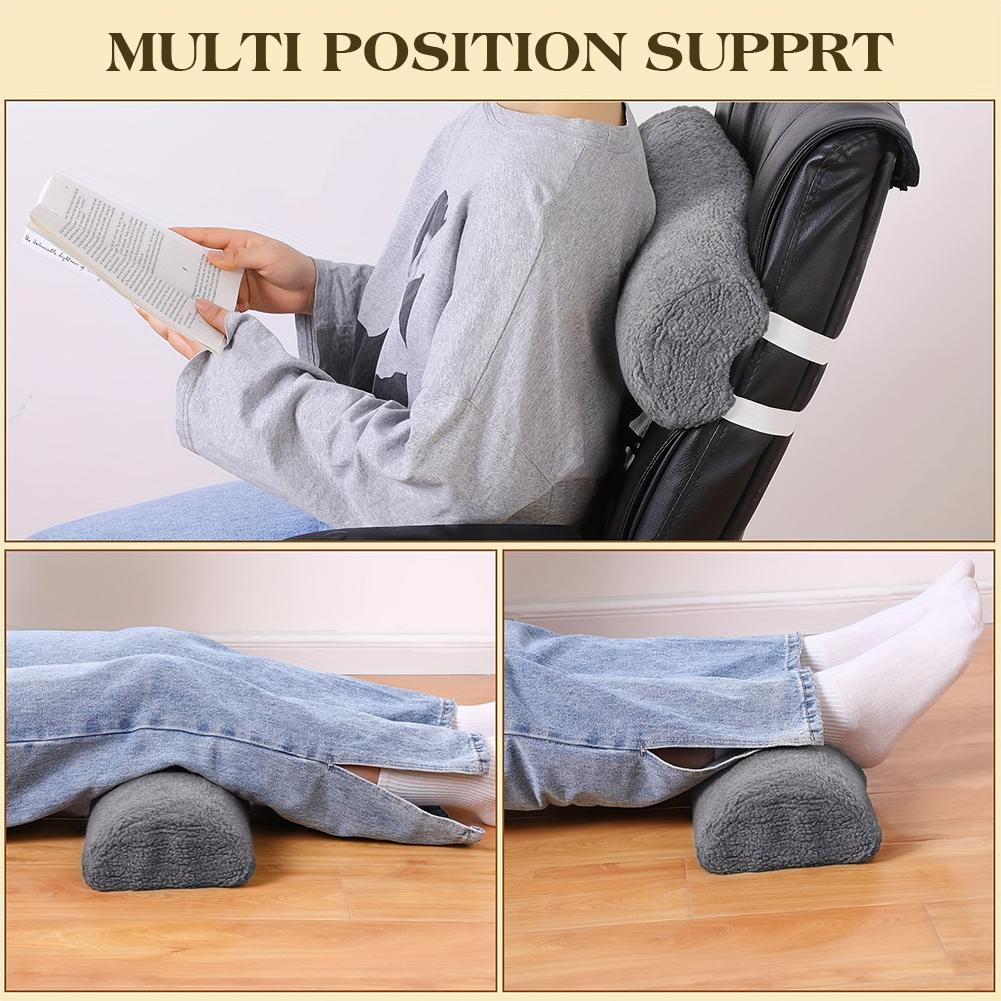 4inches Ergonomic Footrest Pillow with Elastic Strap Leg Rest Bolster with Sherpa Cover Half Moon Bolster for Bed Chair Sofa