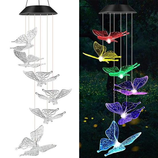 Hummingbird Shape Wind Chimes Butterfly Hanging Pendant Waterproof Solar Power Automatic Lighted Wind Chimes Outdoor Decoration