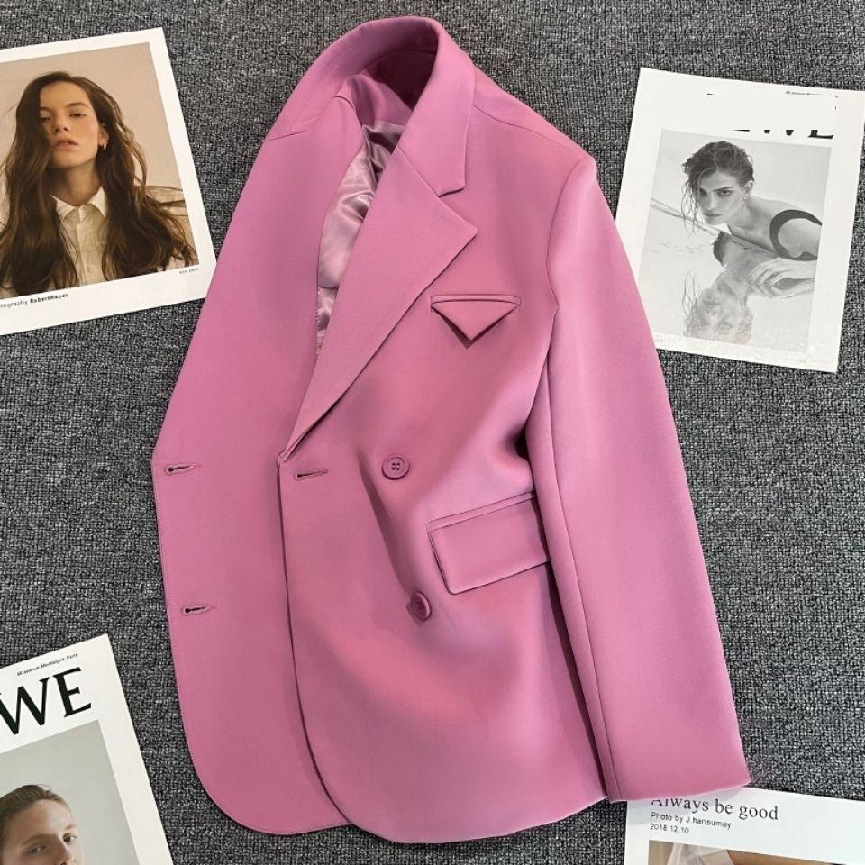 Осенняя мода для женщин, розовый дизайн, пиджак и куртки, двубортное пальто, официальная рабочая одежда