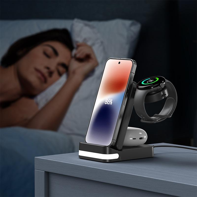 3 в 1 беспроводная зарядная подставка для iPhone 16/15/14/13/12/11/X складная быстрая зарядная станция для i-Watch Ultra/10/9/8 AirPods