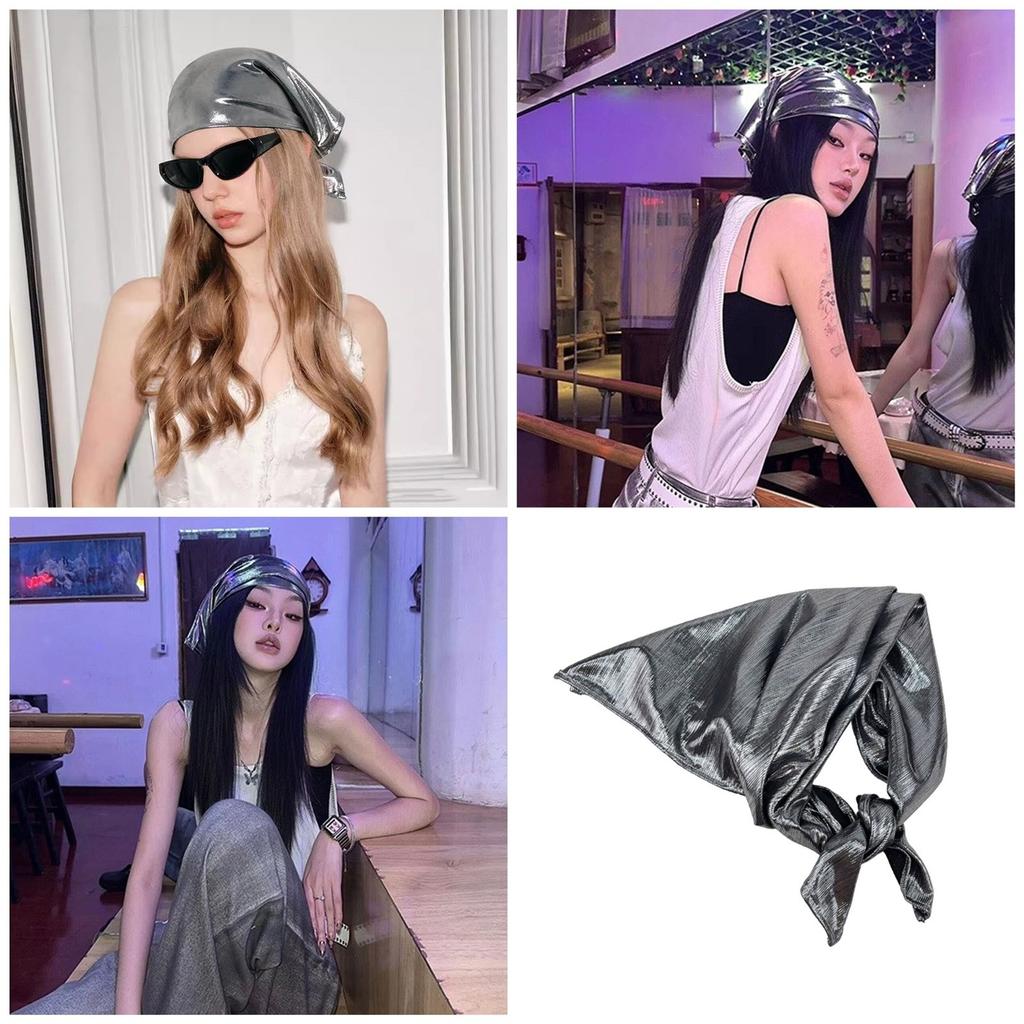 Hair Scarf Club Bandana Head Wrap Subculture Shimmering Silver Futurist for Adults Creative Subculture Headwear