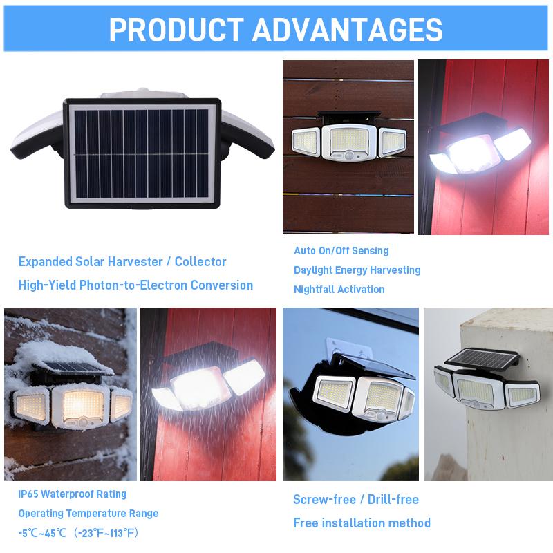 Solarup Solar Motion Sensor Light Triple Head Wall 2000mAh Security 1000 LM High Brightness Light LED Outdoor Floodlight Ip65