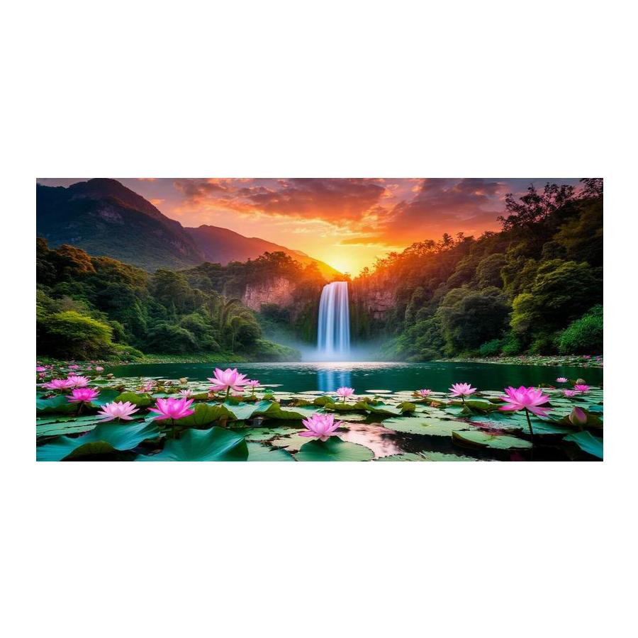 Diamond Embroidery Mosaic Sunrise Waterfall Lotus Lake Large Size Diy Diamond Painting Full Drill Mountains Scenery Jewelry Cross Stitch Kits