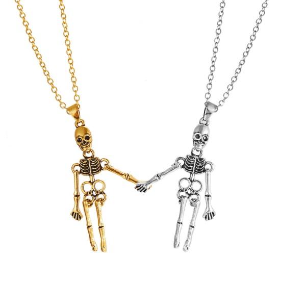 1 Pair Skeletons Holding Hands Necklaces Magnetic Skeleton Pendant Necklaces Set Vintage Skull Necklaces for Couple BFF Friendship Gothic Punk Lovers