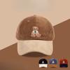 Baseball Hat for Women New Color Blocking Little Brown Bear Spring and Autumn Corduroy Showing Face Small Trendy Brand Baseball Hat Men