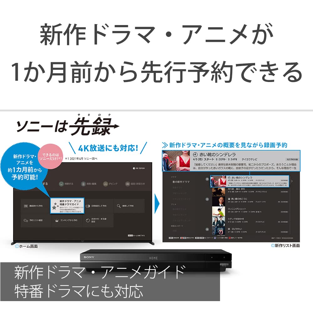 Sony 1 ТБ 2-тюнерный 4K-рекордер Совместимость с записью 4K-трансляций Blu-ray BDZ-FBW1100 Длительная запись/Вт (Модель 2021 года)