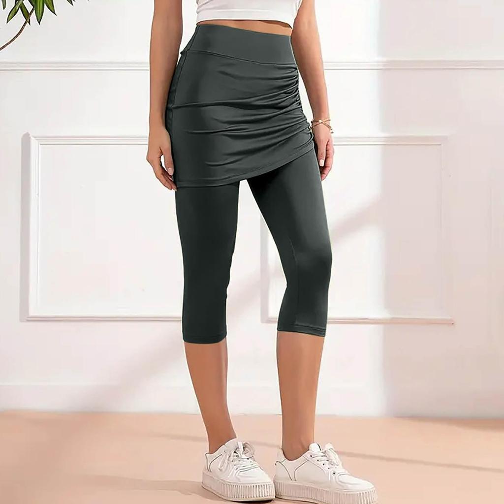 Women's Drawstring Skirted Workout Leggings Casual Summer High Waisted Soft Athletic Yoga Pants