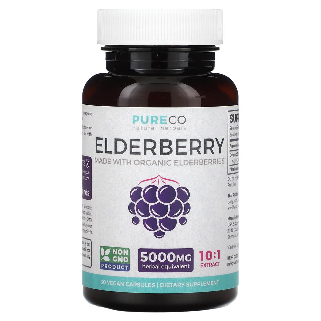 Pure Co. Elderberry, 5,000 Mg, 30 Veggie Capsules