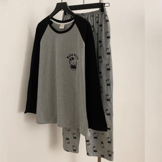 Hello Kitty Длинный рукав, верх и низ, пижамный комплект для женщин, популярный персонаж в Корее