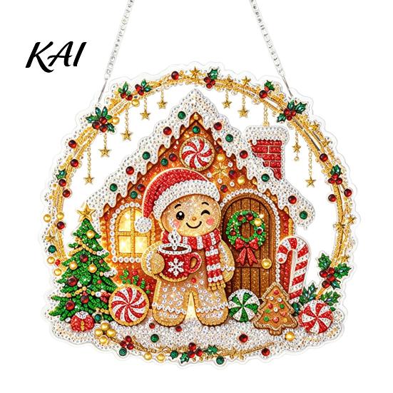Hanging Rhinestone Ornament Christmas Painting Suncatcher Kit, DIY Faux Pearl Art Crafts for Adults Beginner, Acrylic Xmas