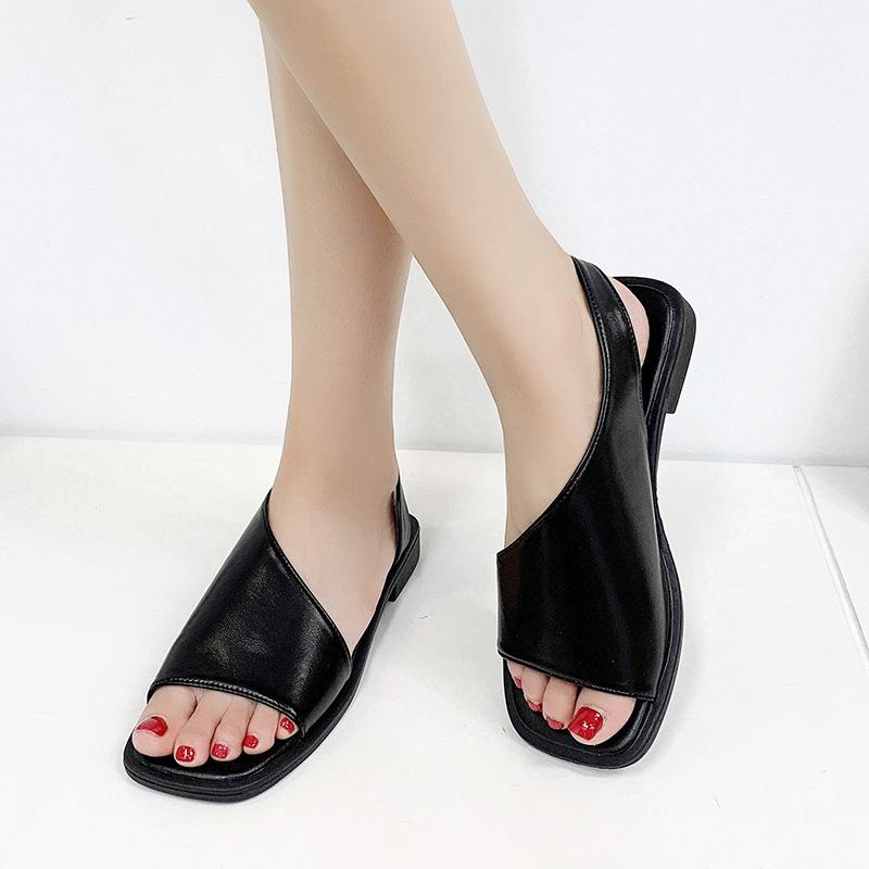 Сандалии с леопардовым принтом для женщин, летние новые, большие размеры, квадратный носок сзади, пустые, модные, на толстом и низком каблуке, модные