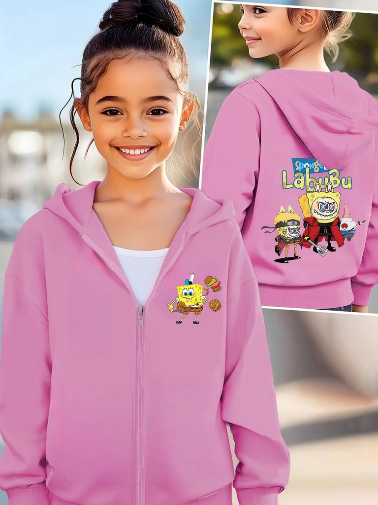 Krusty Krab SpongeBob Zip Hoodie Kids Summer Cute Cartoon Crewneck Boys Girls Age 3-14