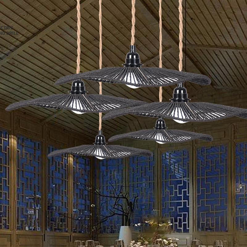 Барная бумажная веревка из ротанга, плетеный абажур ручной работы без лампочек, подвесной светильник в форме диска