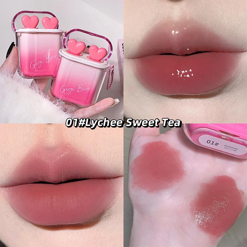 Heart Shape Glossy & Matte Lip Gloss Set Water Light Velvet Fog Labial Combination Mirror Moisturizing Plump Lips Makeup 2pc/Box