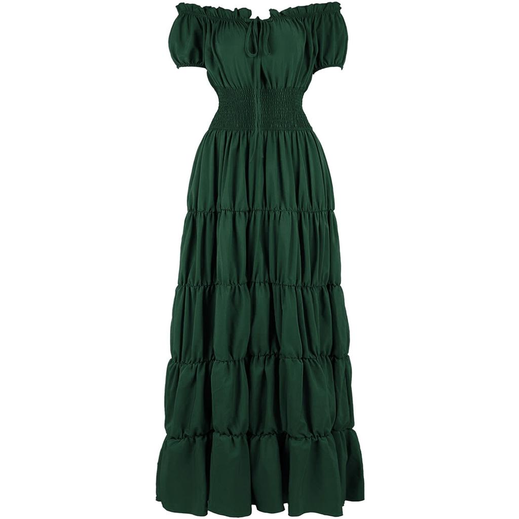 Dress For Women Stage Costume Halloween COS Retro Solid Color Waistband Dress Party Evening Night Long Dress