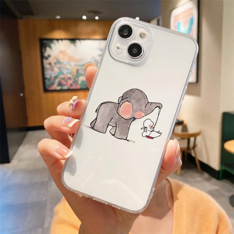 Для iPhone 15 16 14 13 12 mini 11 Pro Max XS X XR SE 7 8 Plus Силиконовый Прозрачный Чехол Стиль для Пары Мультяшный Роскошный Чехол для Телефона