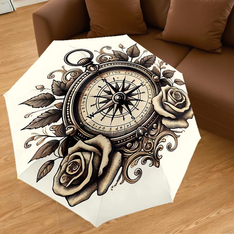 1PC Compass RosesAutomatic Open/Close Umbrella with Windproof, 8-Rib Sturdy Canopy, Durable Ribs, Fashionable Design1300A