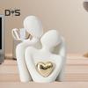 Ceramic Couple Hug Figurine with Golden Love Heart Men Women Embrace Statue Sculpture Living Room Bedroom Desktop Decoration Wedding Anniversary Gifts
