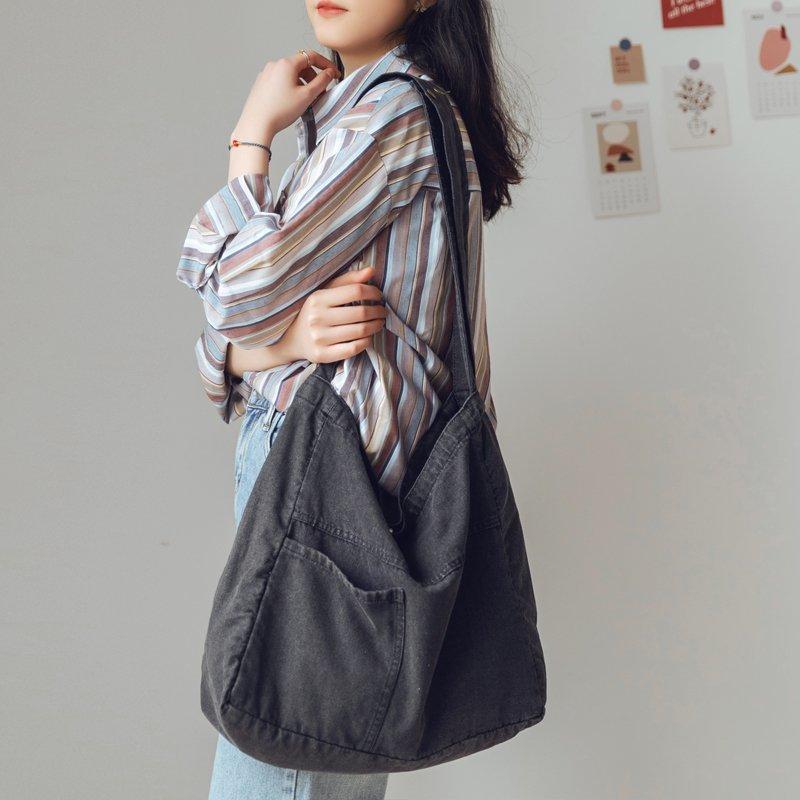 Сумка из мытой джинсовой сумки, большая вместительная сумка через плечо, студенческая большая сумка, женская простая сумка через плечо