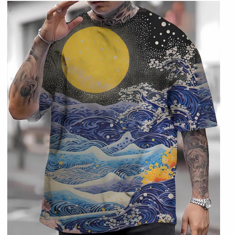 Футболка в японском стиле для мужчин Футболки с графикой Ukiyo-e Футболки с 3D-принтом Футболки с коротким рукавом Мужская одежда больших размеров Топы Лето