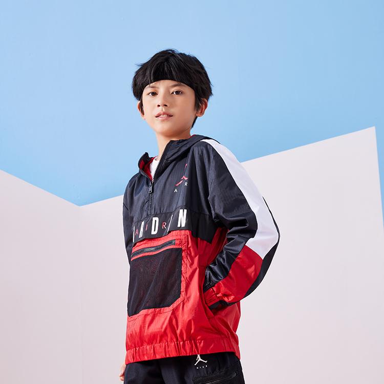 Jordan Colorblock Logo Print Casual Hooded Jacket Kids Jackets Black JD2212015GS-002