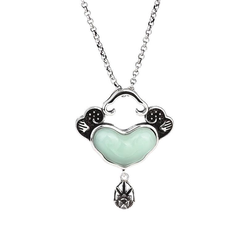 Посеребренное ожерелье-подвеска с имитацией нефрита Хэтянь и замком безопасности – украшение в китайском древнем стиле, подарок для мамы