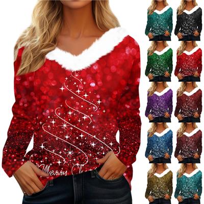 Рубашки с длинным рукавом для женщин Милые топы Рождественские принты Футболки Блузки Повседневные топы больших размеров Базовые топы Пуловеры