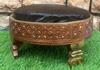 Wooden Round Side Table With Cushion-Carved Sitting Grinder Table-Wooden Bedside Central Table Art Furniture Decor-End Table Art Decor