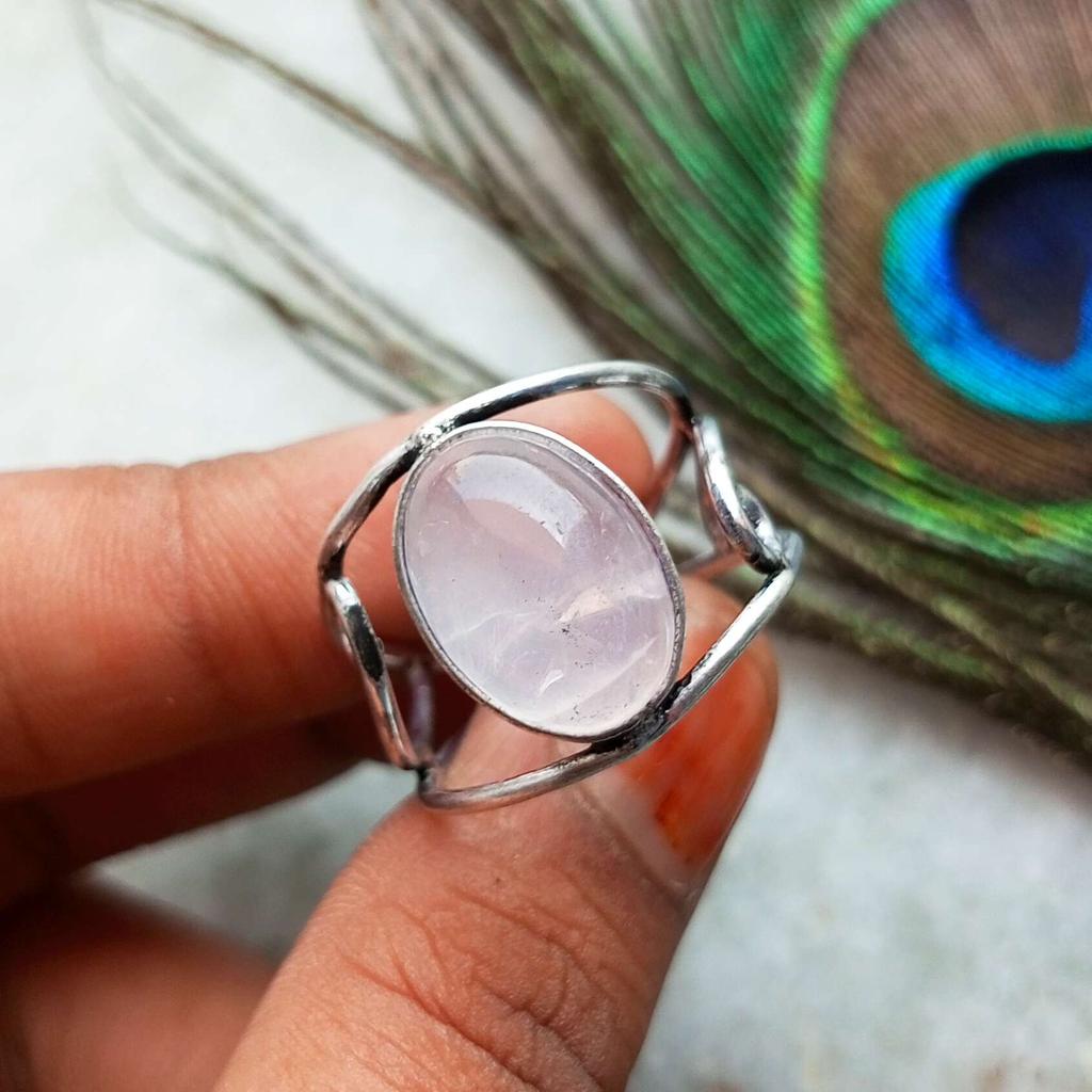 Rose Quartz Gemstone 925 Sterling Silver Plated Adjustable Ring Jewelry NST-J2H5221