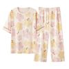 IDOHEMO Cotton Pajamas Set with Bra and Summer Floral Size XL Women's 100% Shirt, Loungewear, Wear, Breathable, Breathable, Lightweight, Print,
