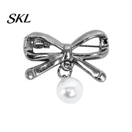 Strong Buckle Brooch Pin, Bow Shape Alloy Lapel Pin with Imitation Pearl, Non-fading Electroplating Anti-Oxidation Badge for Coats Shirts Bags