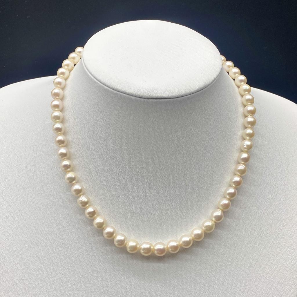 Akoya Pearl Necklace Natural Jewelry Pink Beige Approx. 42cm 7.5mm–8.0mm 36.3g Silver Clasp