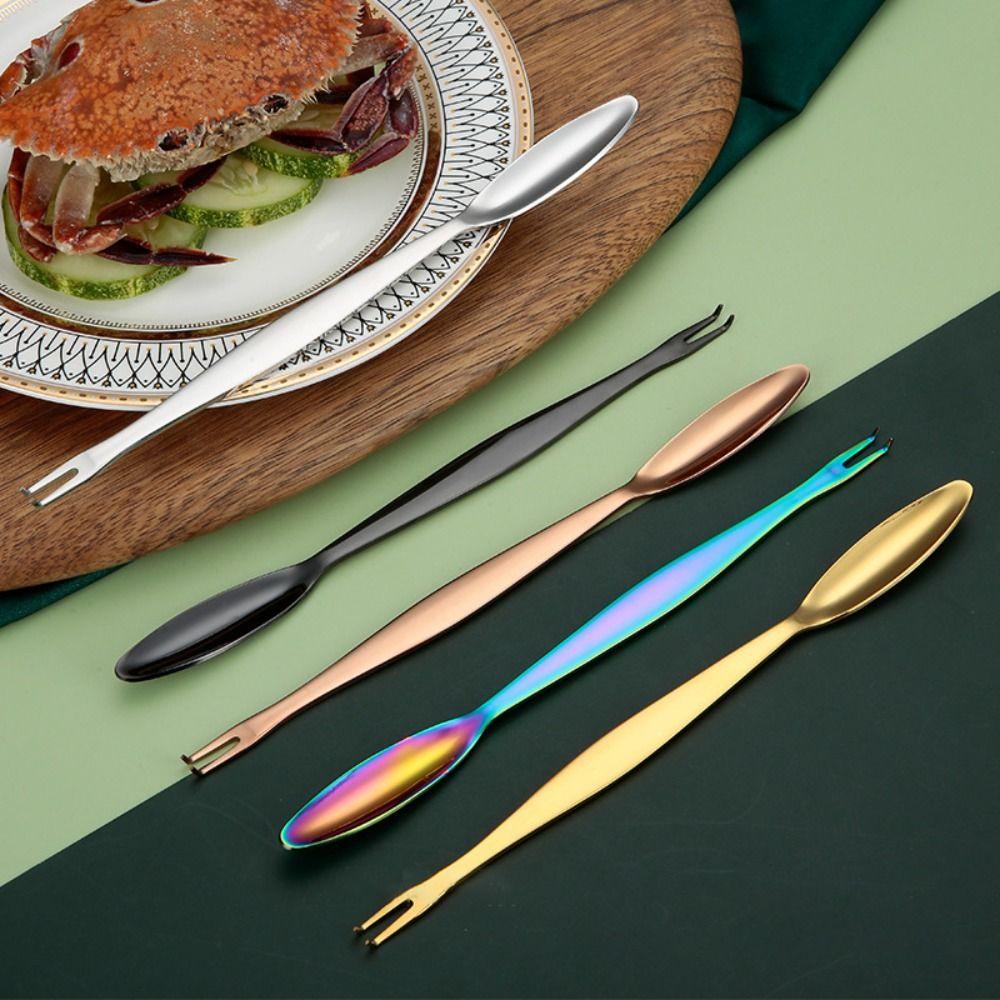 Double Headed Stainless Steel Fruit Fork Lobster Spoons Seafood Tools Crab Picking Tools Crab Fork