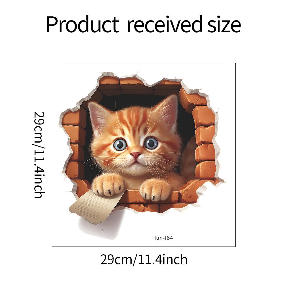 Cartoon Fun Broken Wall Cat Bedroom Living Room Porch Background Beautifying Wall Stickers Self-adhesive