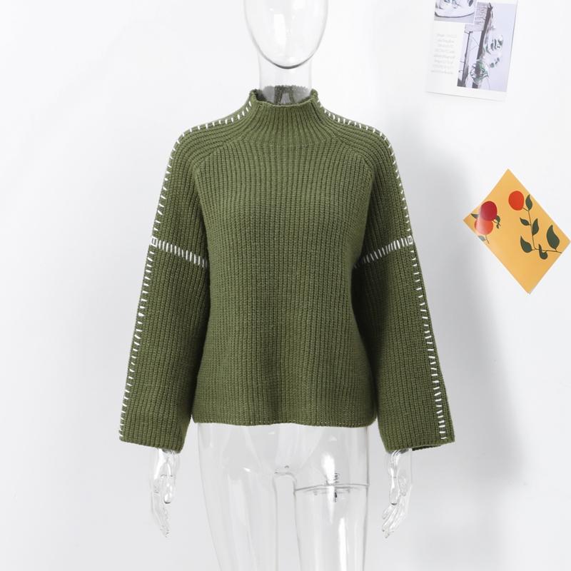 Лоскутная вязка Контрастные женские пуловеры Элегантный высокий воротник длинный рукав женские свитера осень новый женский женский свитер