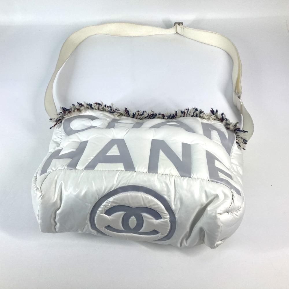 CHANEL fringe CocoNeige CC Coco Logo Crossbody Shoulder Bag Nylon White