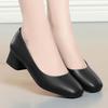 Single Shoes Women's Autumn New Versatile One-pedal Soft Sole Light Mouth Thick Heel Low Heel Work Shoes Black Small Leather Shoes