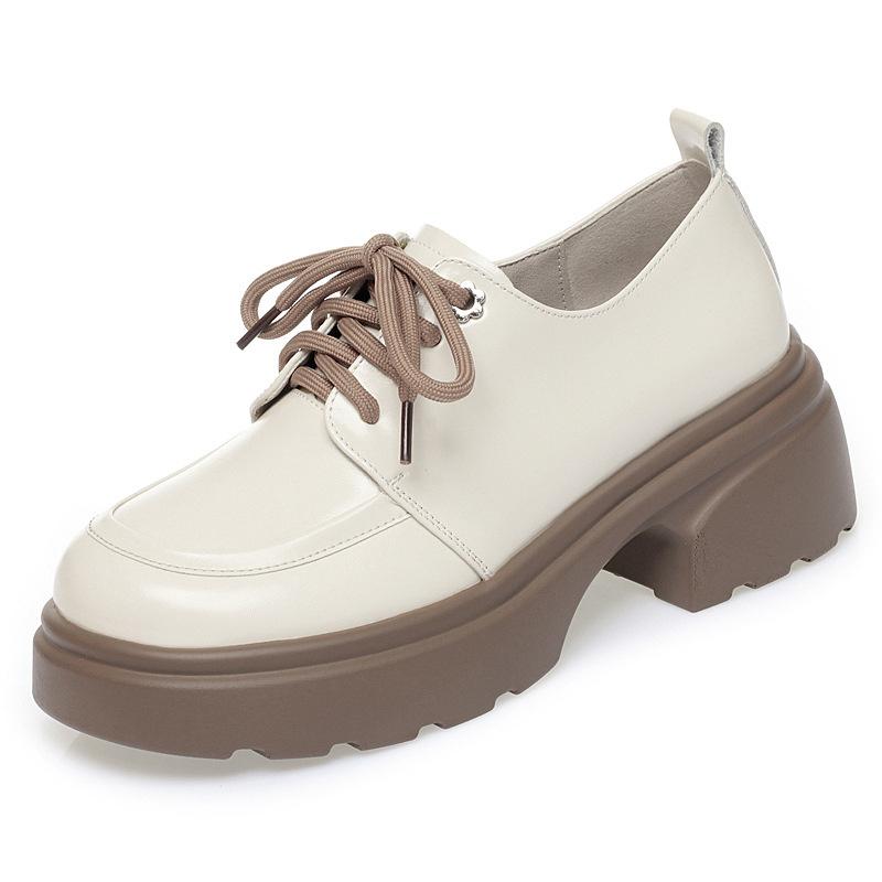 Женские Весна Новая Мода Черные Мягкая Подошва Платформа Балетки Туфли Лоферы На Шнуровке Туфли-Лодочки Повседневные Мягкая Кожа Оксфорды