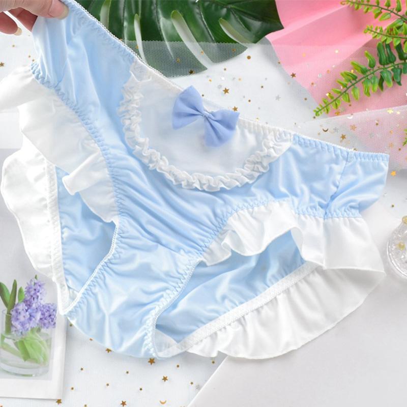 Трусики Лолиты ярких цветов, милые дышащие трусики из молочного шелка со средней талией, женские трусики с бантом
