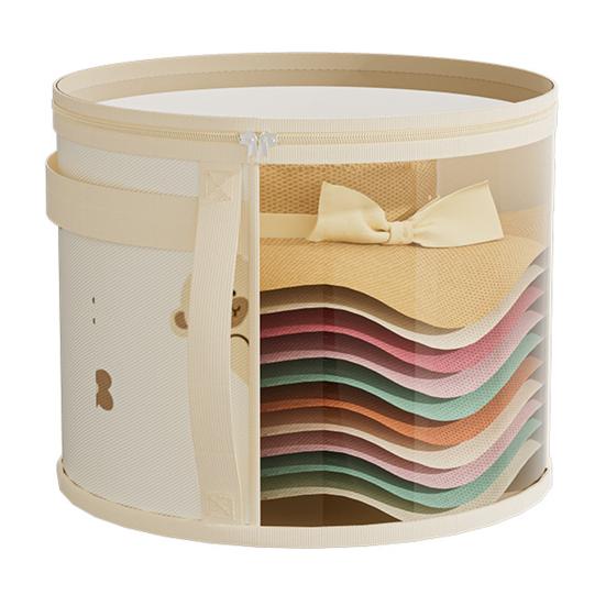 Hat Storage Bucket Large Capacity Zipper Closure Transparent Foldable Round Brim Hat Storage