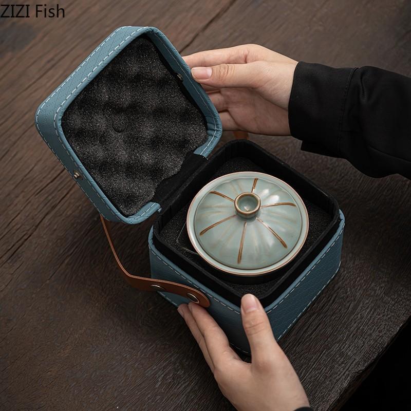 Чайный сервиз для путешествий на открытом воздухе, керамический один горшок, две чашки, набор быстрой чашки, портативный китайский чайный сервиз, галстук Пуэр, чайный сервиз Гуаньинь, подарок другу